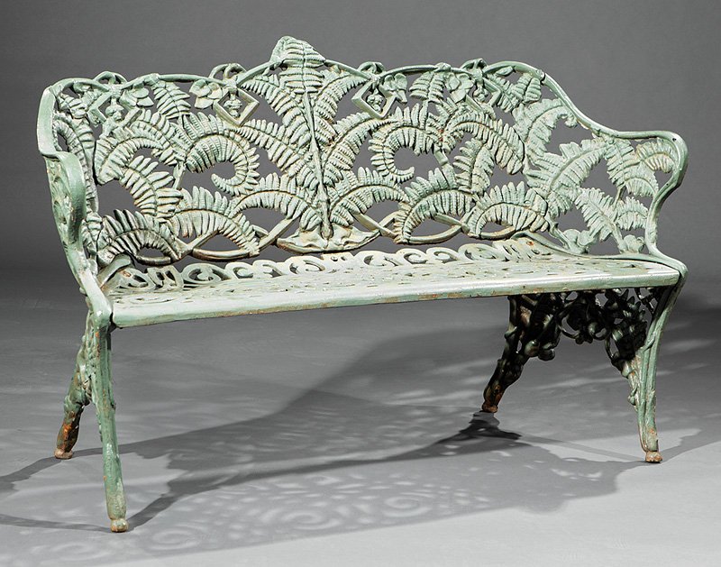 American Cast Iron Fern Pattern Garden Settee: American Cast Iron Fern Pattern Garden Settee, probably mid-19th c., h. 33 in., w. 54 1/4 in., d. 20 in