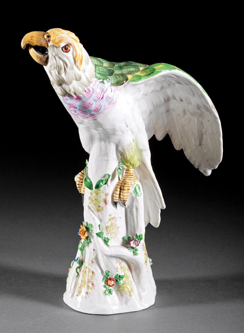 Chelsea Porcelain Figure of a Parrot: Chelsea Porcelain Figure of a Parrot, gold anchor mark, a few small losses, h. 11 in