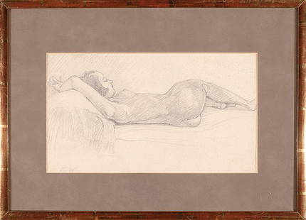 Ellsworth Woodward (American/New Orleans): Ellsworth Woodward (American/New Orleans, 1861-1939), "Reclining Nude" and "Abishag Came and Stood Before the King", 2 graphites on board, former initialed "E.W." and titled lower right, latter initia