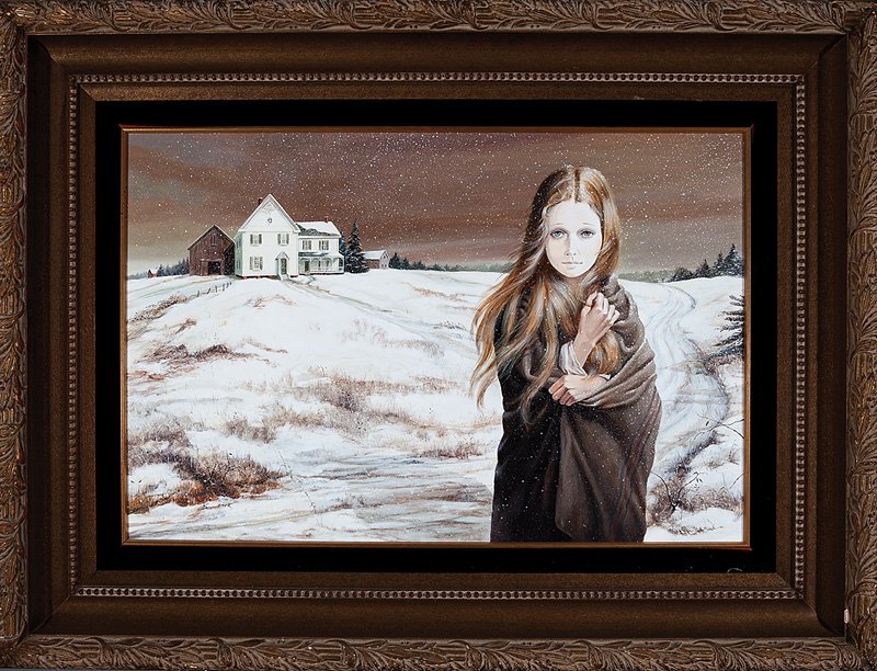 Pati Bannister (American/Mississippi, 1929-2013): Pati Bannister (American/Mississippi, 1929-2013), "A Winter's Day", egg tempera on wood, signed lower left, inscribed "to my friend Bill, Patti Bannister" en verso, 23 in. x 33 in., framed. Provenance