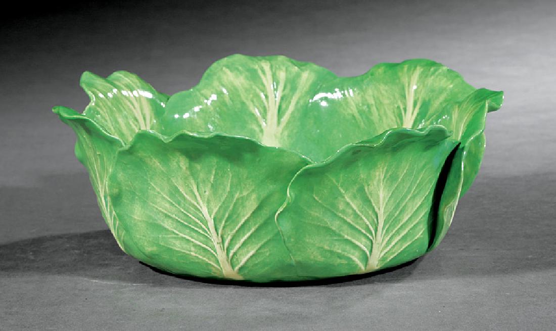 Dodie Thayer Pottery Lettuce Ware Center Bowl: Dodie Thayer Pottery Lettuce Ware Center Bowl, with Au Bon Gout, Palm Beach, Dodie Thayer, pineapple mark, dia. 9 3/4 in. Provenance: DuPont Family Estate