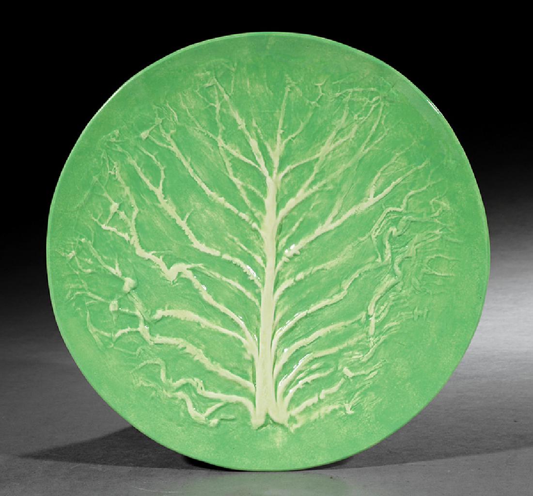 Dodie Thayer Pottery Lettuce Ware Charger: Dodie Thayer Pottery Lettuce Ware Charger, rubbed pineapple mark, dia. 13 1/8 in. Provenance: DuPont Family Estate