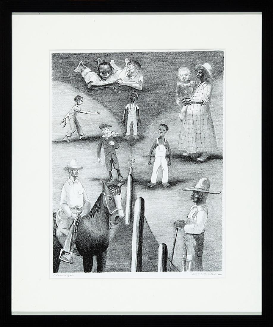 Carroll Cloar (American/Tennessee, 1913-1993): Carroll Cloar (American/Tennessee, 1913-1993), "Cleavage", lithograph on paper, pencil-signed and titled lower margin, titled en verso, image 12 5/8 in. x 9 5/8 in., sheet 16 3/8 in. x 12 3/4 in., fra