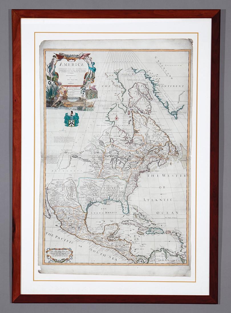 John Senex, (British, 1678-1740): John Senex, (British, 1678-1740), "North America, Corrected from the Observations Communicated to the Royal Society at London, and the Royal Academy at Paris", London, 1710, hand-colored engraved two-