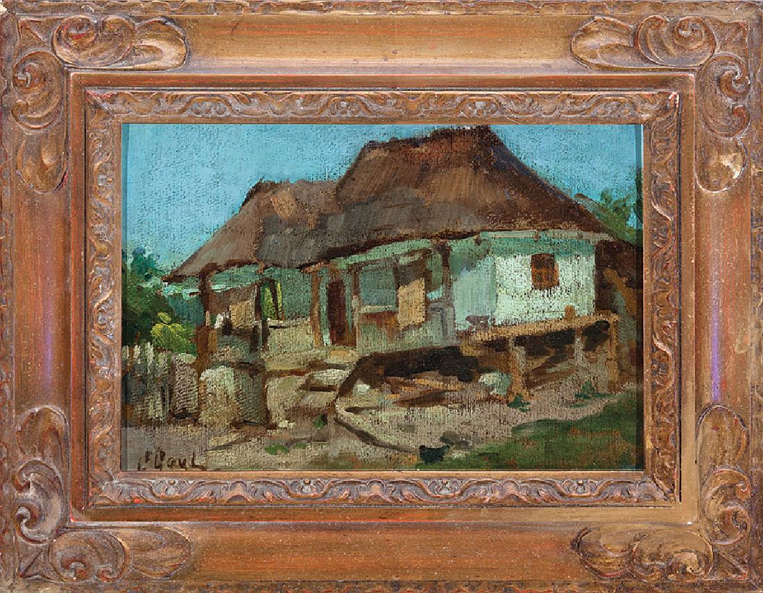 Gilbert Gaul (American/Tennessee, 1855-1919): Gilbert Gaul (American/Tennessee, 1855-1919), "French Creole Cottage", oil on canvas affixed to board, signed lower left, 8 1/2 in. x 12 1/2 in., framed