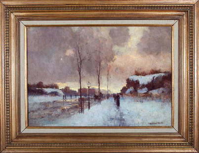 Gustave Wolff (American, 1863-1934): Gustave Wolff (American, 1863-1935), "Forest Park, St. Louis, Missouri at the Turn of the Century", oil on canvas, signed lower right, 16 in. x 23 in., framed. Provenance: John P. Kelp Gallery, Housto