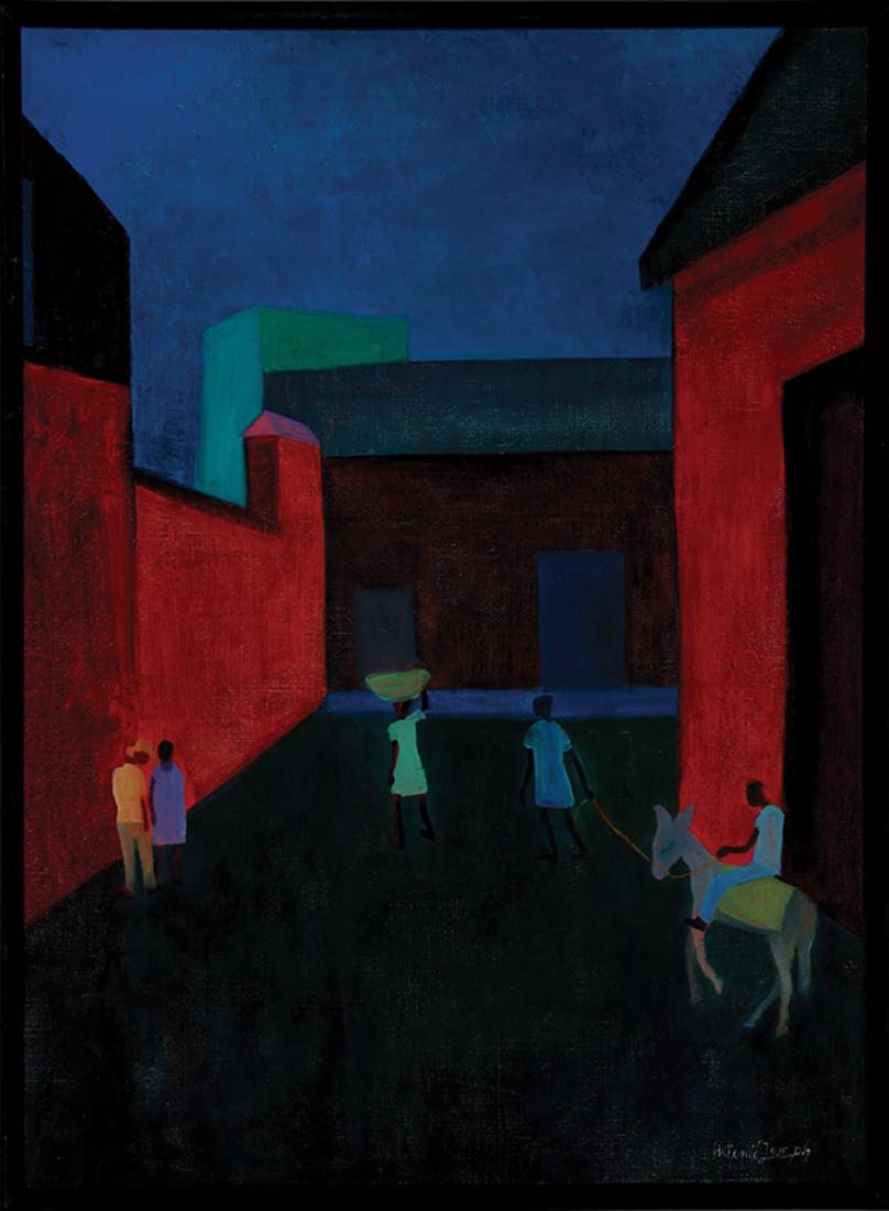 Antonio Joseph (Dominican Republic/Haitian): Antonio Joseph (Dominican Republic/Haitian, b. 1921), "Street Scene", oil on canvas, signed lower right, 32 in. x 24 in., framed. Provenance: Collection of Angela Gross, Bernardsville, NJ