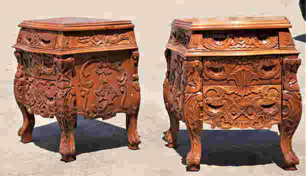 Pair of Carved Wood Side Tables