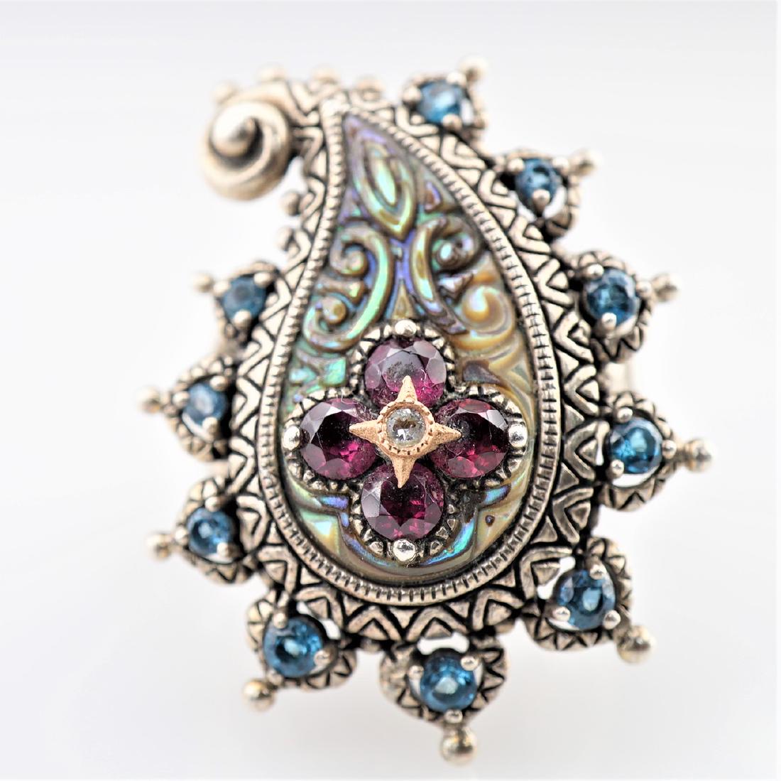 Sterling and 18k YG MOP and Gemstone Ring sz8 (1 of 4)