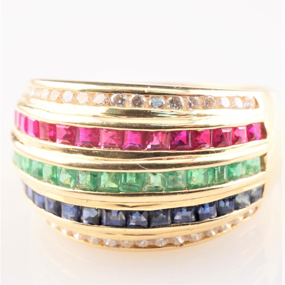 18k YG Ruby Sapphire Emerald & Diamond Ring sz 6.5 (1 of 4)