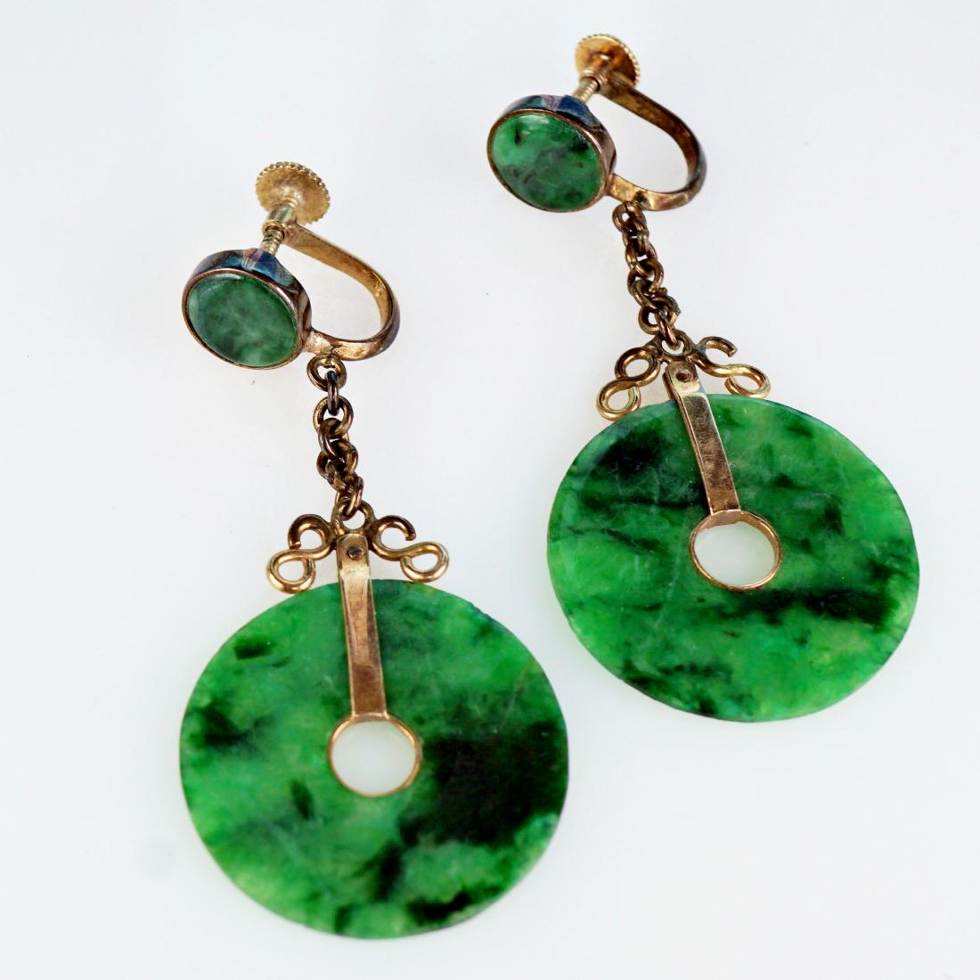 Chinese 14k YG Jade Earrings (1 of 6)