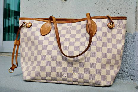 LOUIS VUITTON Totally GM White Checkered Coated Canvas Shoulder Bag Tote Bag