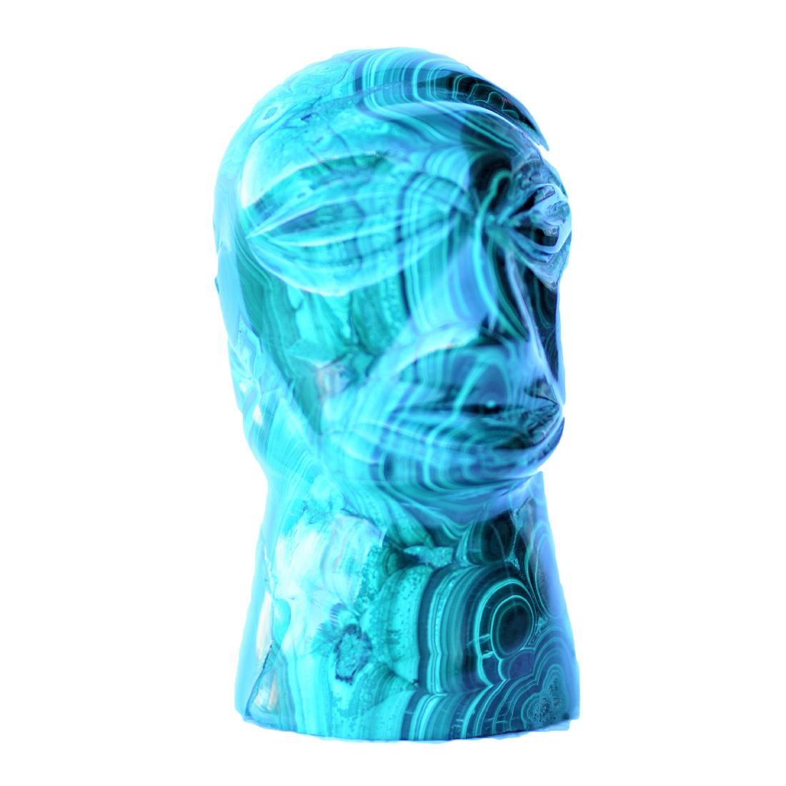 Carved Malachite Figure 4.5" Tall: Carved malachite tribal bust figure. Measures 4.5" tall.