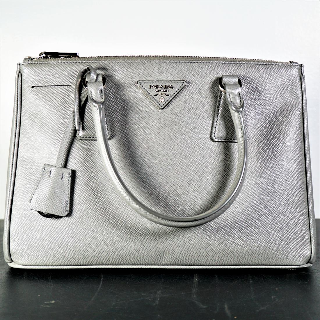 PRADA Grey Saffiano Lux Leather Medium Double Zip Tote (1 of 10)