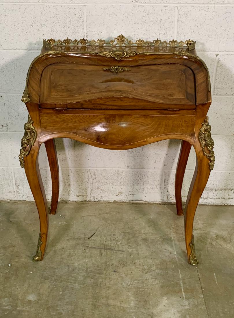 Small Flip Top Marquetry Desk: Small Flip Top Marquetry Desk. Measures 26" wide 16" deep and 36" tall.