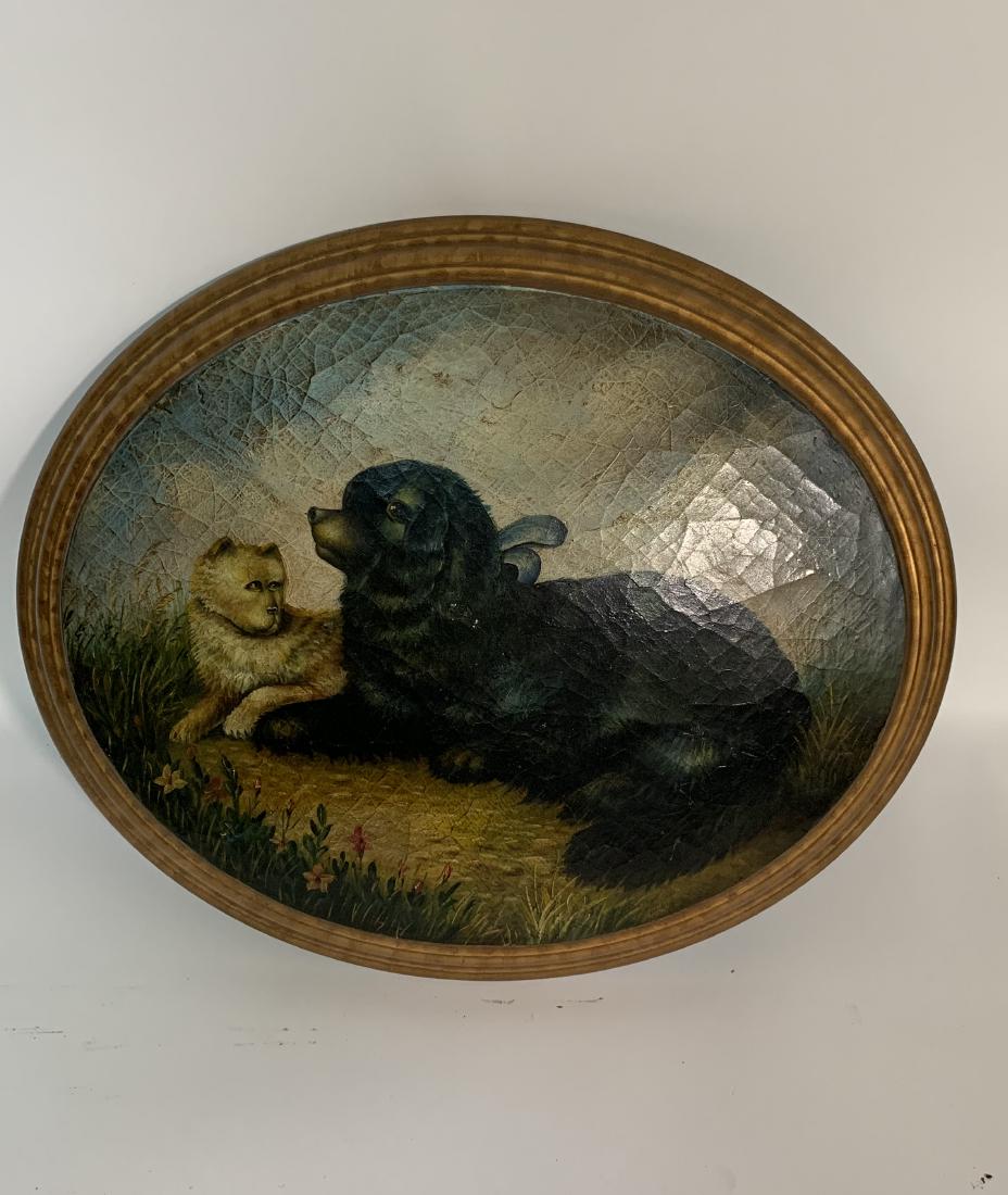 Unusual Oval Painted Dog Plaque (1 of 4)
