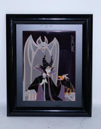 Marc Davis Ceramic Tile 'Maleficent" w/Certificate: This rare tile was offered at the 1999 Safari Adventure Disneyana Convention out of a very limited edition size 26 of 75.Tile is signed by the artist and mounted onto frame.Certificate From the Safari