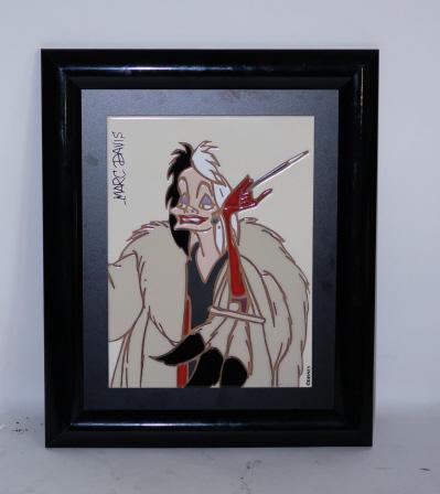 Marc Davis Ceramic Tile Cruella w/Certificate: Marc Davis produced this art tile of Cruella De Vil exclusively for Walt Disney Attractions #29/100.Tile is signed by the artist and mounted onto frame.Certificate of Authenticity verso in envelope.Fr
