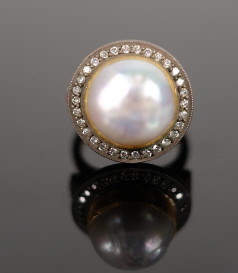 24K Gold Pearl Ring w/Diamonds & Rubies (1 of 6)