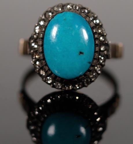 Vintage 10K Gold Silver Diamond Turquoise Ring (1 of 5)