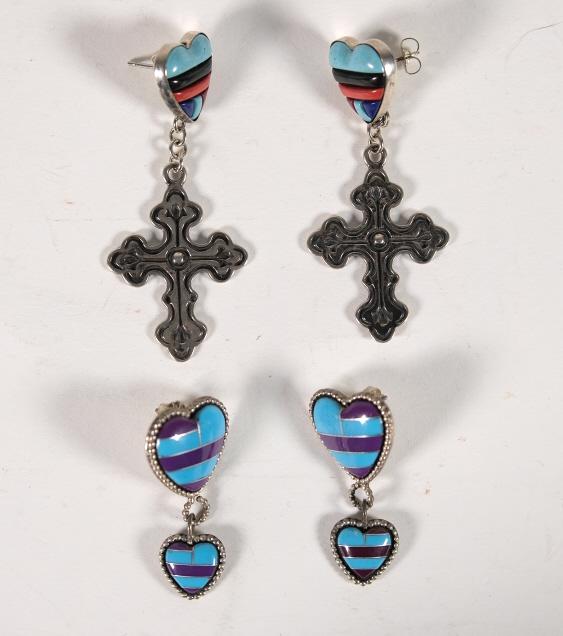 2 Pairs Sterling & Multi Stone Heart Earrings (1 of 7)
