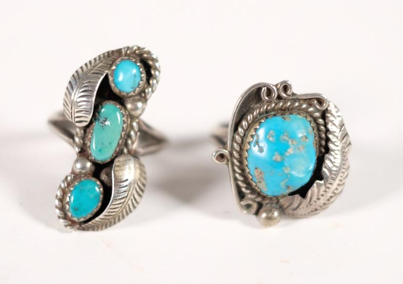 2 Vintage Navajo Sterling Silver & Turquoise Rings (1 of 9)