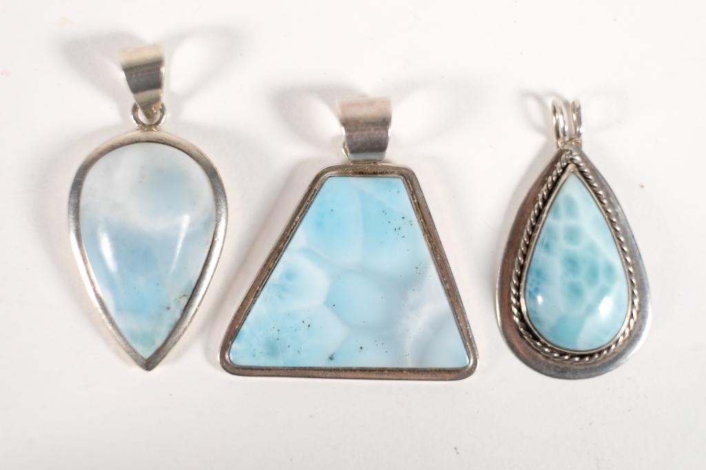 Group, 3 Larimar Stone & Sterling Silver Pendants (1 of 10)