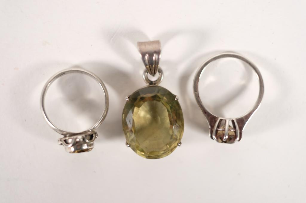 Sterling Silver & Citrine Pendant w/2 Rings (1 of 12)