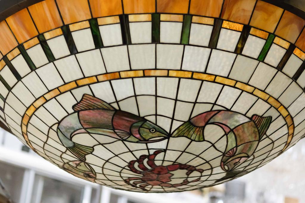 Large Stained & Leaded Glass Inverted Shade (1 of 9)