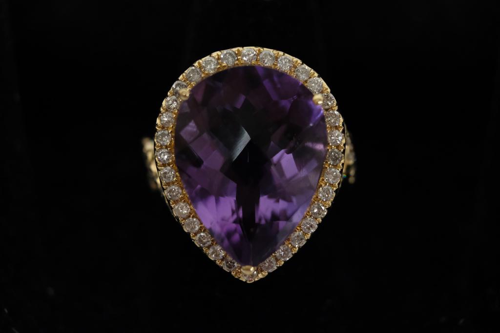 14.59 CT Amethyst & Diamond Ring sz7.5 (1 of 3)