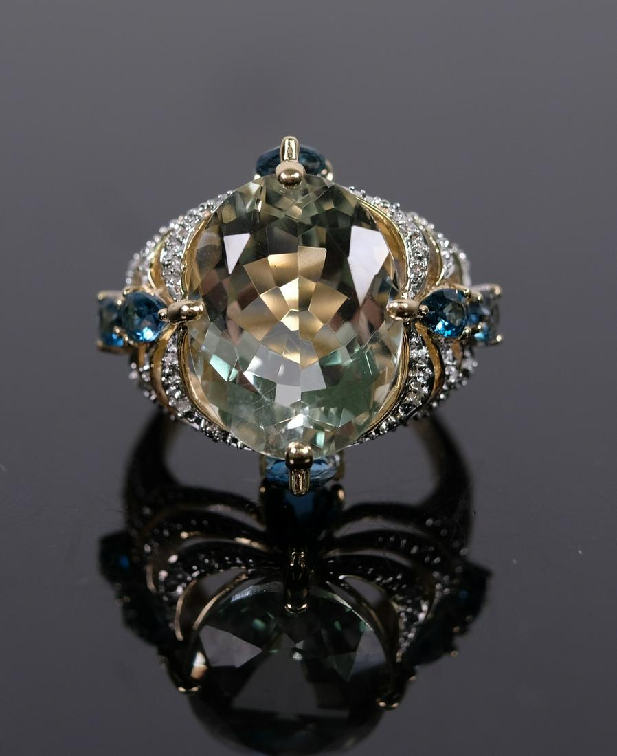 14k Peridot, Blue Topaz, And Diamond Cocktail Ring (1 of 7)