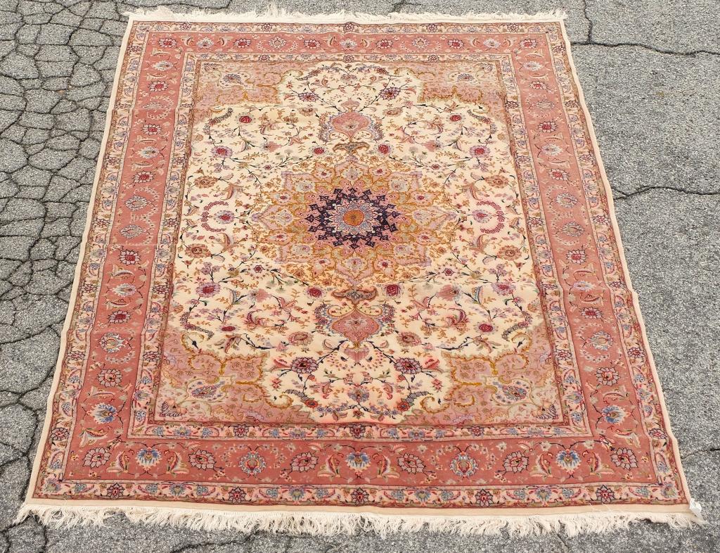 Persian Floral Silk & Wool Tabriz Rug 6'6" x 9'10" (1 of 9)