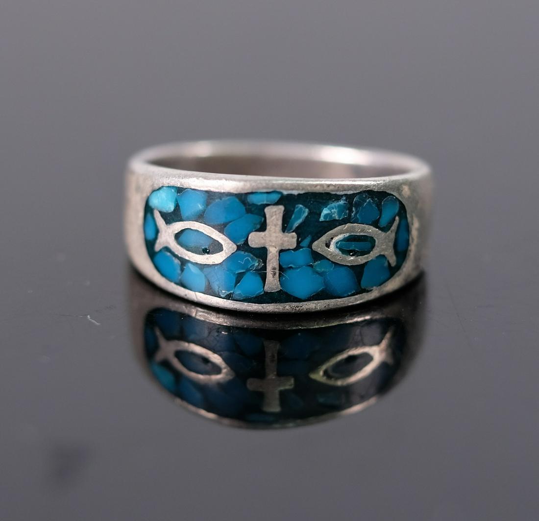 Sterling Silver & Turquoise Christian Ring (1 of 4)