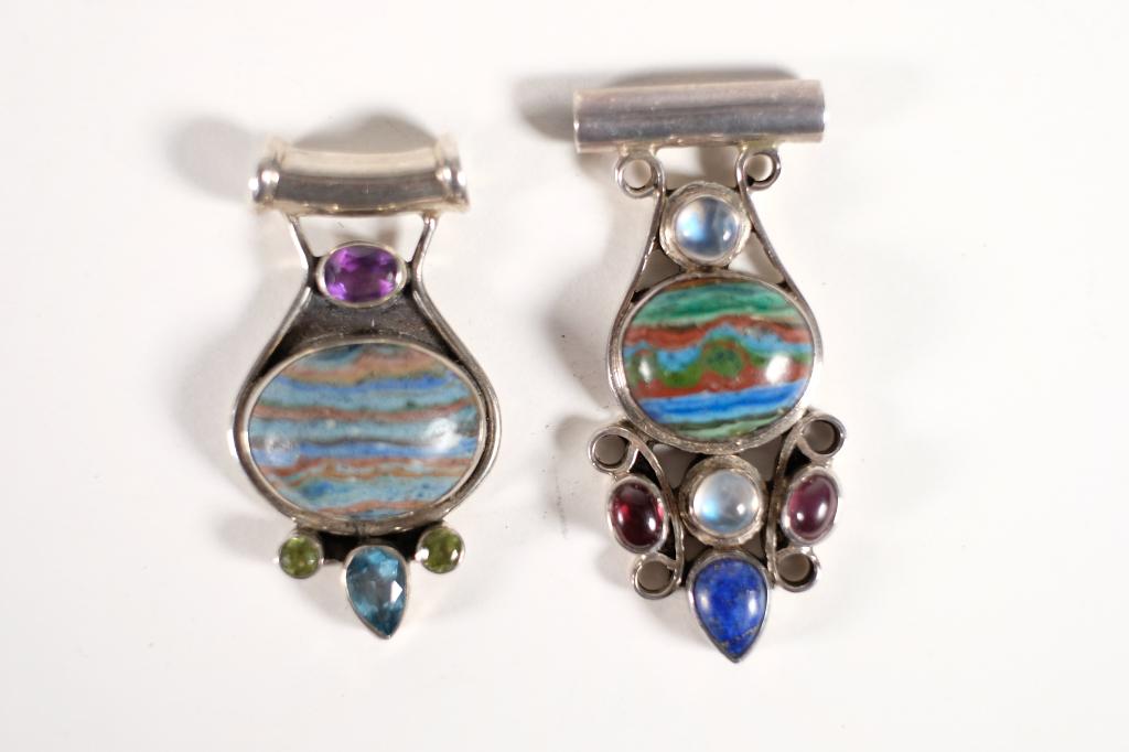 2 Native American 925 Multi Stone Tube Pendants (1 of 7)