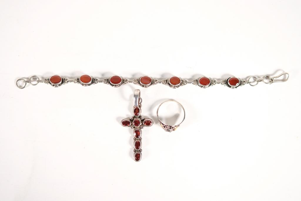 3 Pcs Sterling & Tourmaline Pendant, Bracelet Ring (1 of 12)