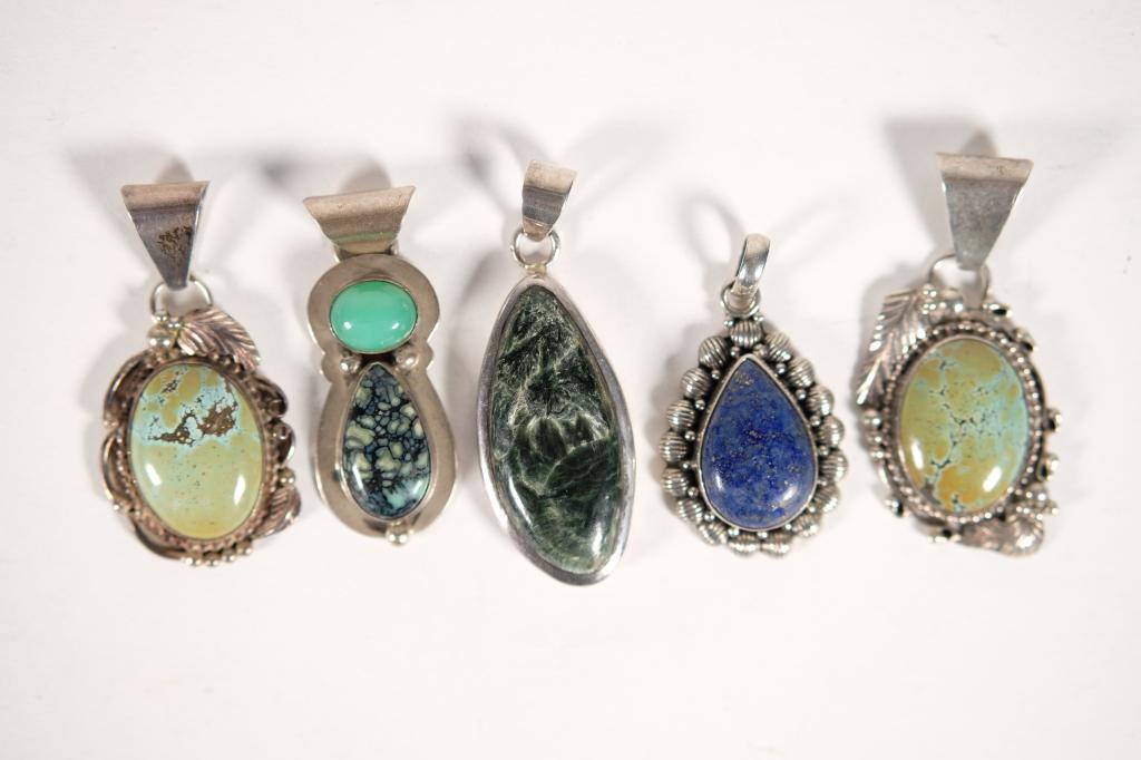 5 Native American Sterling Silver & Stone Pendants (1 of 15)