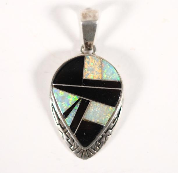 Calvin Begay Acoma Jet, 925 and Opal Pendant (1 of 3)