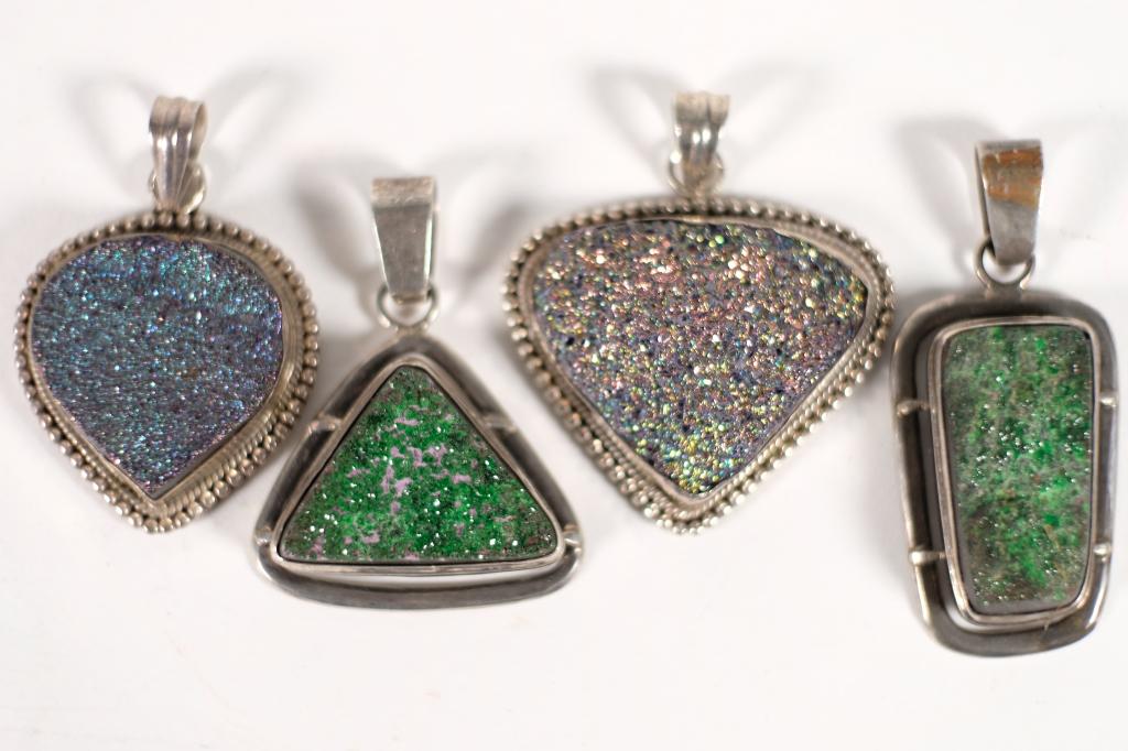 Group, Four Druzy Quartz & Sterling Pendants (1 of 13)