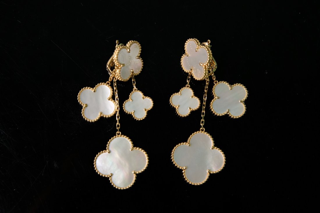 18K YG MOP  Alhambra 4 Motif Drop Earrings (1 of 4)