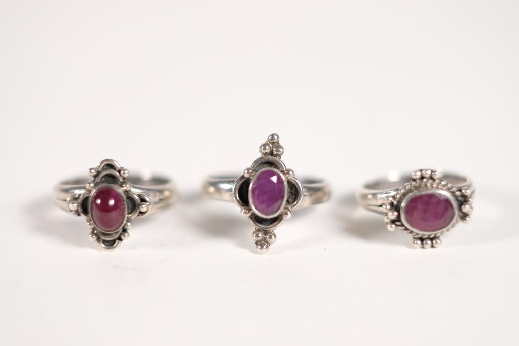 Group, Three Sterling and Ruby Ladies Rings (1 of 13)