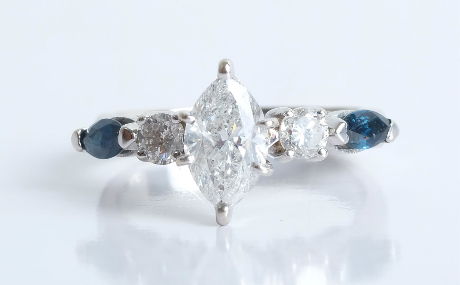 18K WG .90 Diamond & Sapphire Ring, Size 6 (1 of 4)