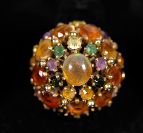 Vintage 14K Yellow Gold & Multi Stone Dome Ring (1 of 4)