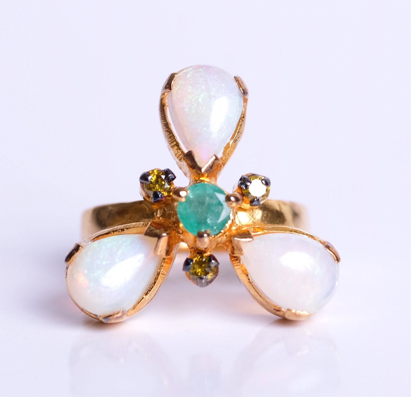 Opal, Emerald & Yellow Diamond Gold Ring (1 of 4)