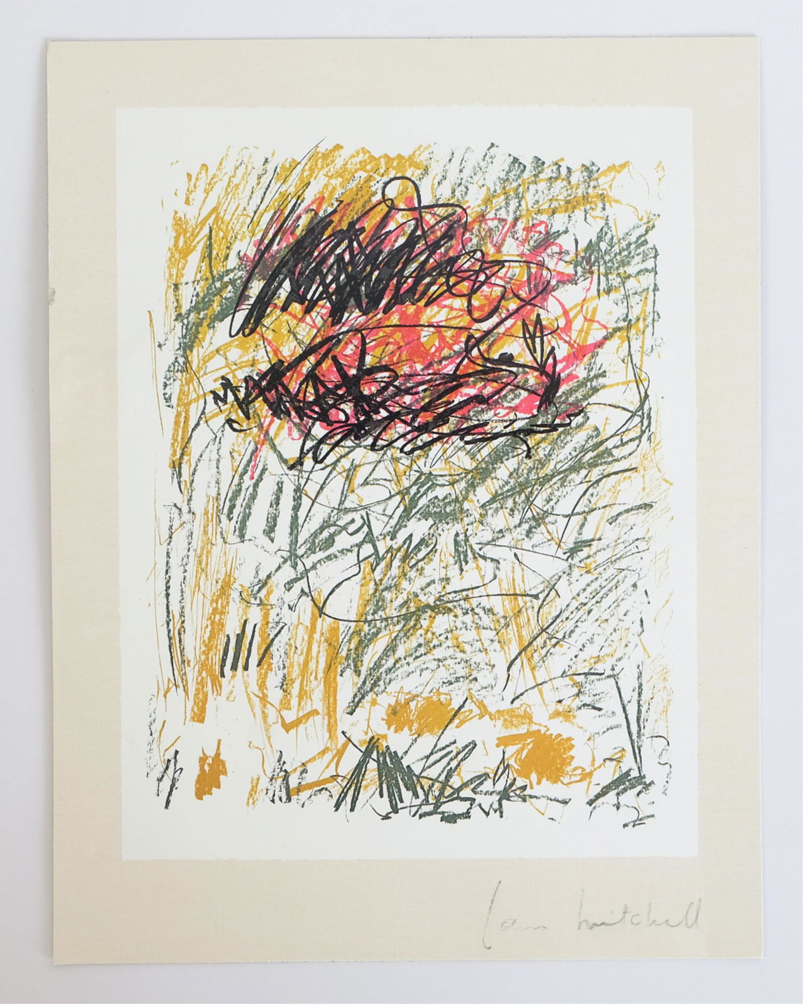 Joan Mitchell, Flower III, Lithograph, Hand Signed: Joan Mitchell (American, 1925 - 1992), "Flower III" offset lithograph in colors, hand signed lower right. Overall approx.8.62" x 6.62".