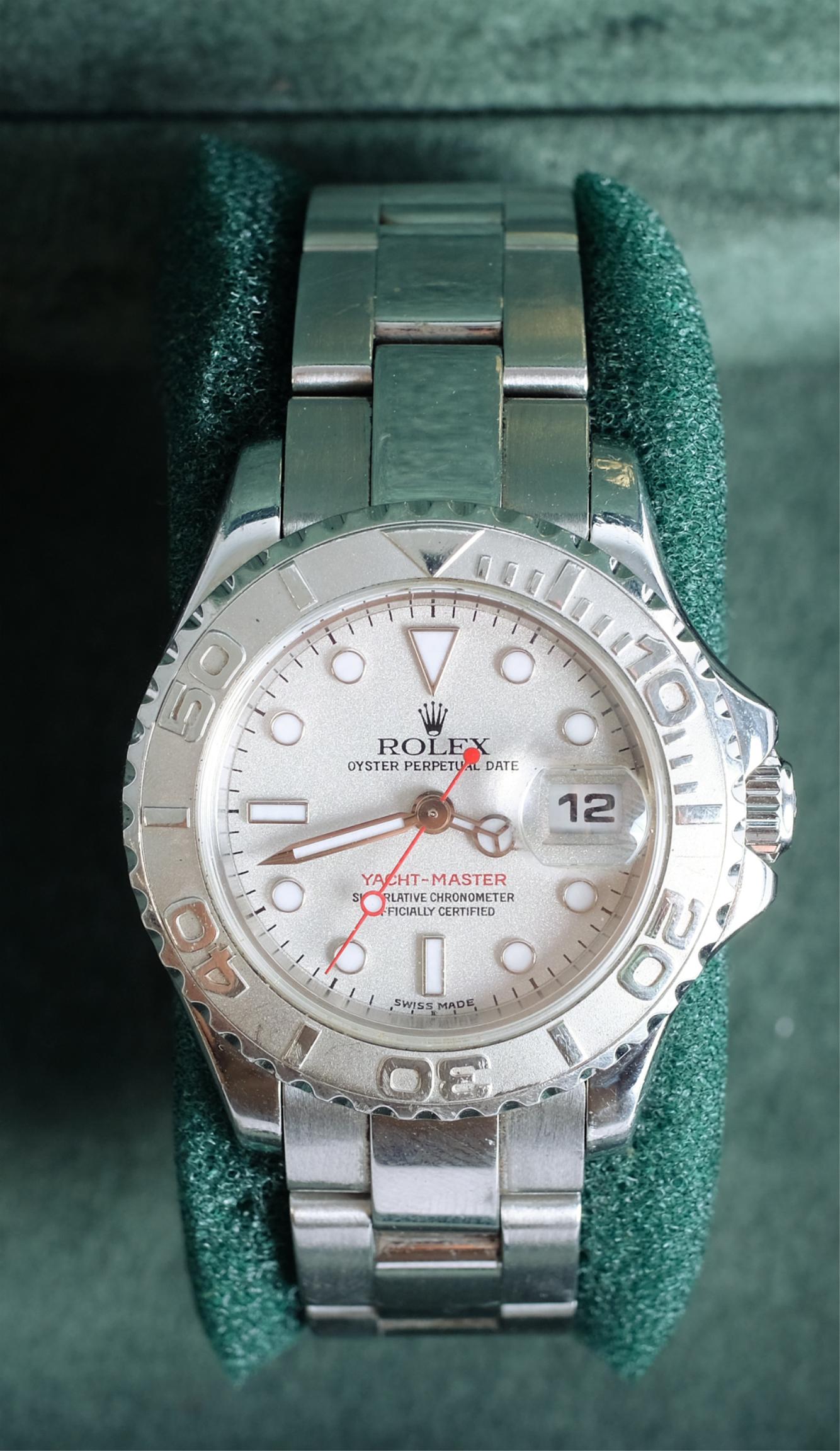 Ladies Stainless Steel & Platinum Yacht-Master: Ladies Rolex stainless steel with platinum bezel Yacht Master Rolex. With box.