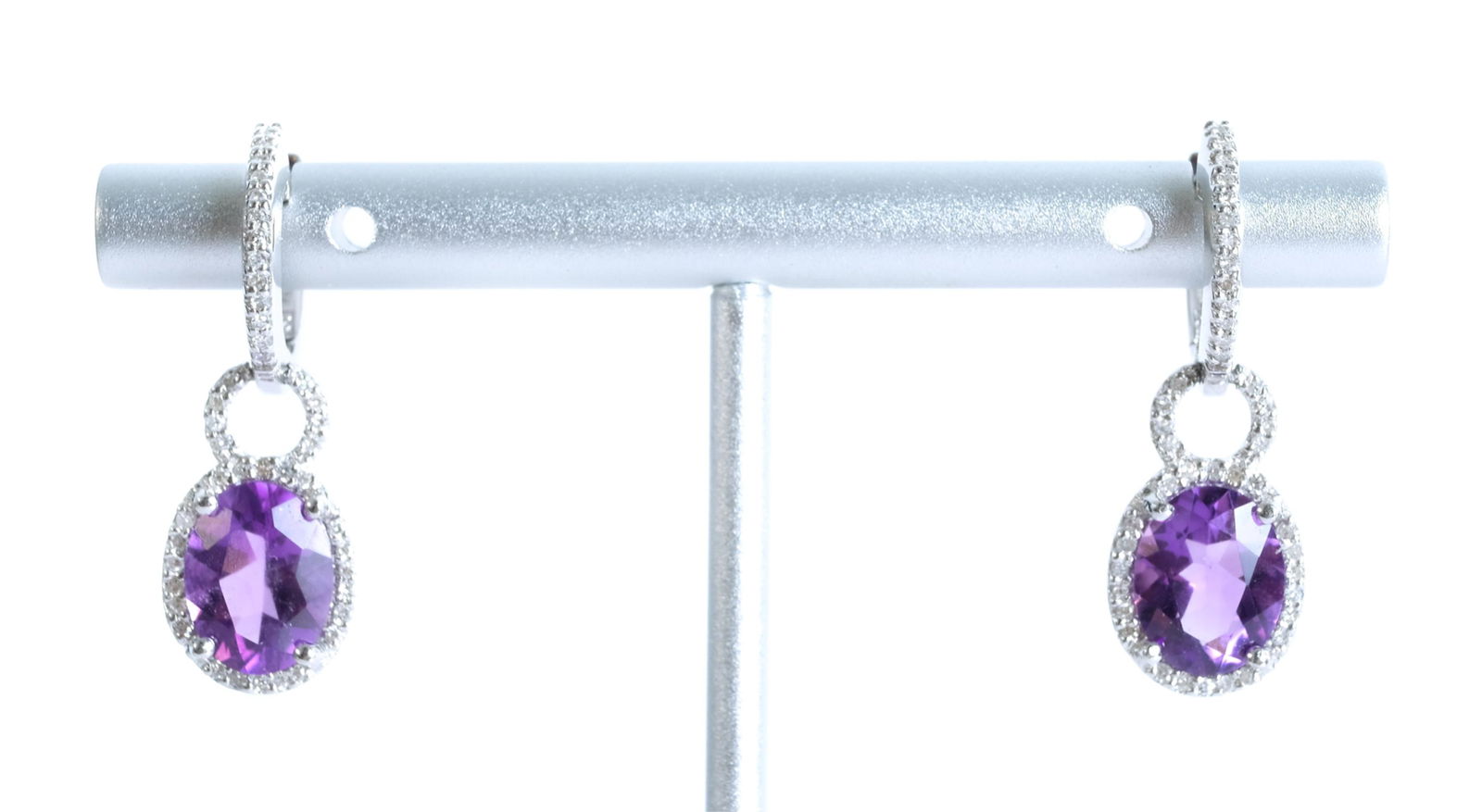 Pair, 14K WG BSH Diamond & Amethyst Earrings (1 of 4)
