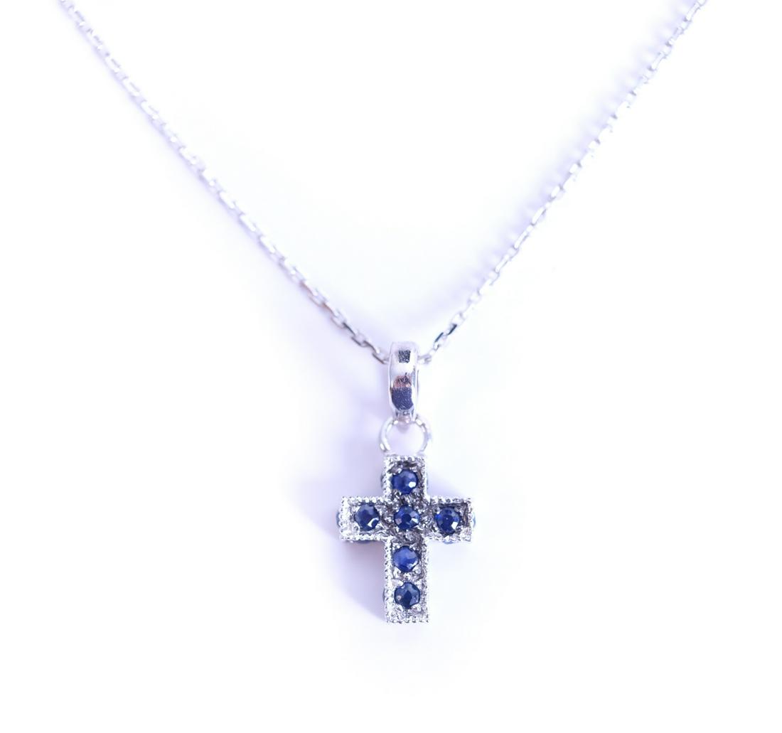 14K White Gold & Sapphire Cross Pendant Necklace (1 of 7)