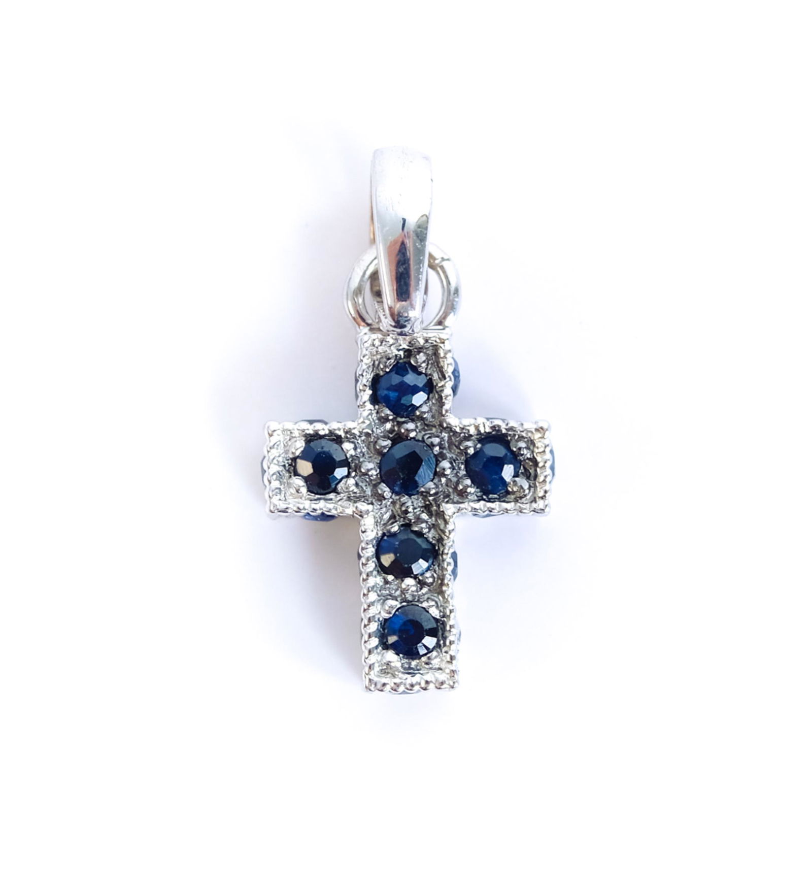 14K White Gold & Sapphire Cross Pendant (1 of 3)