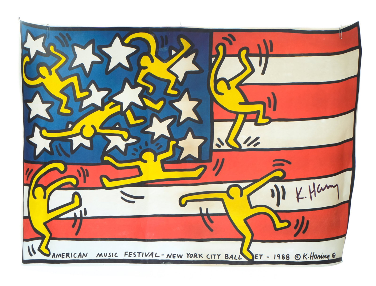 Keith Haring New York City Ballet Poster Signed: Keith Haring (American, 1958-1990), New York City Ballet poster 1988, photolithograph in colors. Signed in black marker. Unframed approx. 23.5" x 35.25".