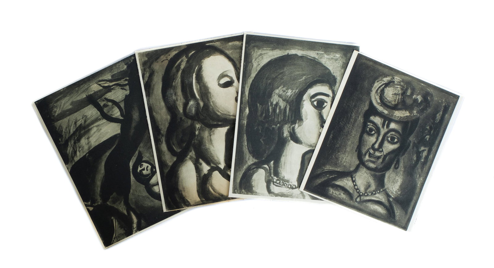 Georges Rouault 4 Aquatints from 'Miserere': Georges Rouault (French, 1871-1958), group of four aquatints on wove paper, mounted comprising 'Femme Affranchie', 'Fille Dite de Joie', 'Demain sera beau, disait le naufragÃ©' and 'Dame du Haut Qua